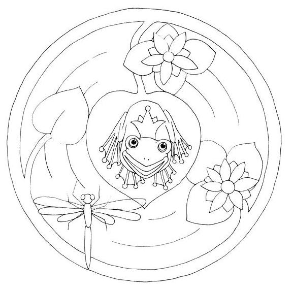 coloriage mandala grenouille et nenuphars